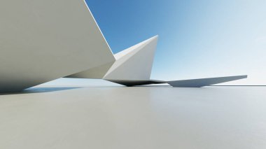 Soyut modern geometri mimarisinin boş beton zemin, minimal dış görünüş, araba sunumu arka planı