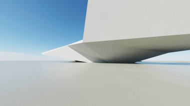 Soyut modern geometri mimarisinin boş beton zemin, minimal dış görünüş, araba sunumu arka planı