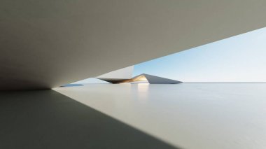 Soyut modern geometri mimarisinin boş beton zemin, minimal dış görünüş, araba sunumu arka planı