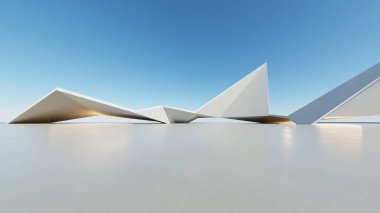 Soyut modern geometri mimarisinin boş beton zemin, minimal dış görünüş, araba sunumu arka planı