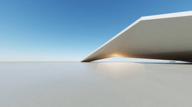 Soyut modern geometri mimarisinin boş beton zemin, minimal dış görünüş, araba sunumu arka planı