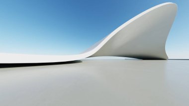 Üç boyutlu soyut minimal mimari arkaplan, eğri tasarımlı geometrik mimari, araba sunumu