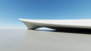 Üç boyutlu soyut minimal mimari arkaplan, eğri tasarımlı geometrik mimari, araba sunumu