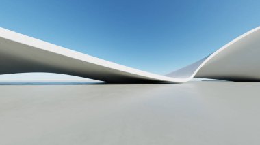 Üç boyutlu soyut minimal mimari arkaplan, eğri tasarımlı geometrik mimari, araba sunumu