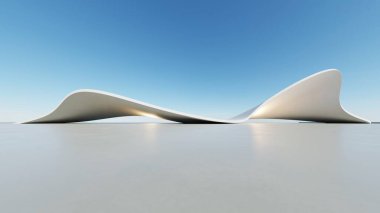 Üç boyutlu soyut minimal mimari arkaplan, eğri tasarımlı geometrik mimari, araba sunumu