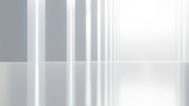 Boş beton zeminli soyut mimari alan, beyaz neon bilim-kurgu iç tasarımı geometrik, 3D görüntüleme arkaplanı