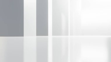 Boş beton zeminli soyut mimari alan, beyaz bilim kurgu iç tasarımı geometrik, 3D görüntüleme arkaplanı