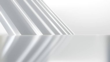 Boş beton zeminli soyut mimari alan, beyaz neon bilim-kurgu iç tasarımı geometrik, 3D görüntüleme arkaplanı