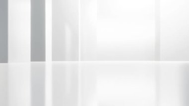 Boş beton zeminli soyut mimari alan, beyaz bilim kurgu iç tasarımı geometrik, 3D görüntüleme arkaplanı