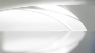 Boş beton zeminli soyut dalgalı mimari alan, yumuşak beyaz bilim kurgu iç plan, 3D görüntüleme