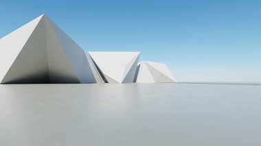 Soyut modern mimari arka plan, minimal geometri mimari tasarımı, boş beton zeminli araba sunumu arkaplanı, Geometrik beyaz bina tasarımı