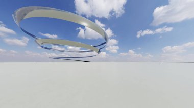 Üç boyutlu soyut dalgalı mimari arka plan, minimum eğimli geometri mimari tasarımı, boş beton zeminli araba sunum arkaplanı, akan geometrik metal bina tasarımı