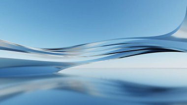 Üç boyutlu soyut dalgalı mimari arka plan, minimum eğimli geometri mimari tasarımı, boş beton zeminli araba sunum arkaplanı, akan geometrik metal bina tasarımı