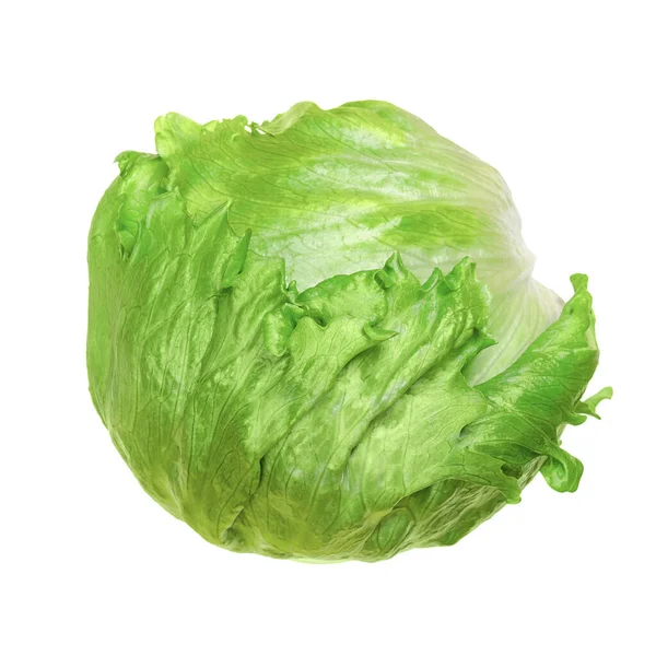 冰山生菜 或脆皮 从上面分离出来 白色背景 浅绿色的色拉头 有时也被称为卷心菜生菜 种类繁多 色泽饱满 宏观食物图片 — 图库照片