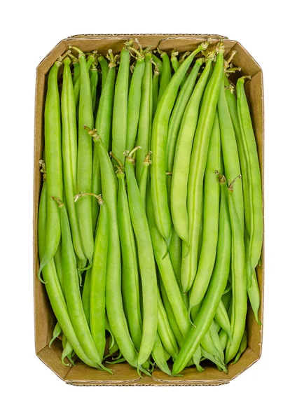 Fresh Green Beans Cardboard Punnet Young Unripe Fruits Cultivar Common — Stock Photo, Image