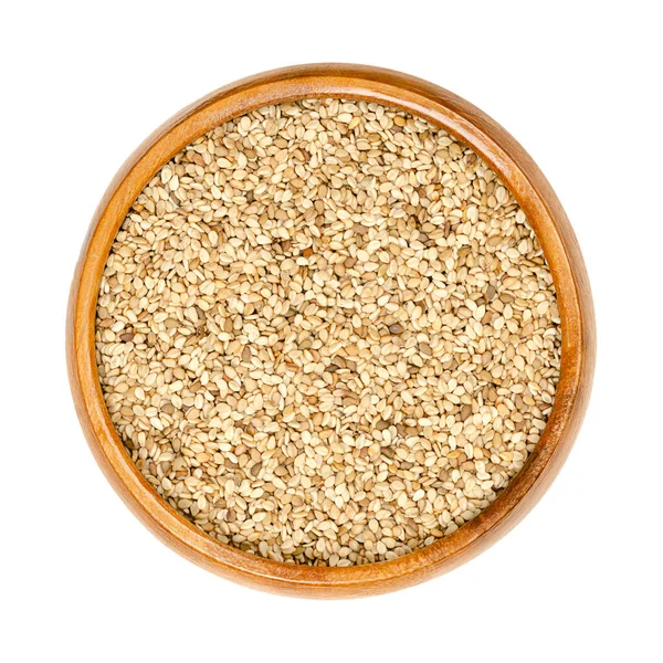 Σπέρματα Σουσαμιού Χωρίς Κύβους Λυγισμένα Ξύλινο Μπωλ Σπόροι Του Sesamum — Φωτογραφία Αρχείου