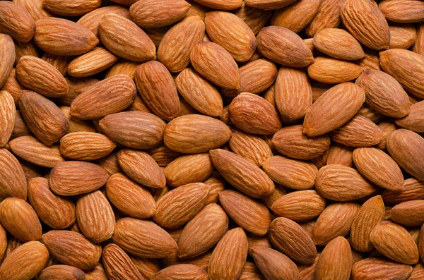 Shelled Almonds Background Raw Edible Whole Dried Nuts Botanically Drupes — Stock Photo, Image