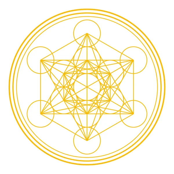 Golden Metatrons Cube Entouré Encadré Par Trois Cercles Symbole Mystique — Image vectorielle