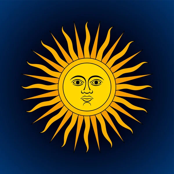 Sun Symbol Dark Blue Background Analogue Sun May National Emblem — Stock Vector
