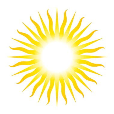 Mayıs güneşine benzer 32 ışınlı güneş sembolü, Arjantin ve Uruguay 'ın ulusal amblemi. Beyaz zemin üzerinde izole edilmiş 16 düz ve 16 dalgalı ışınlı parlak sarı güneş diski.