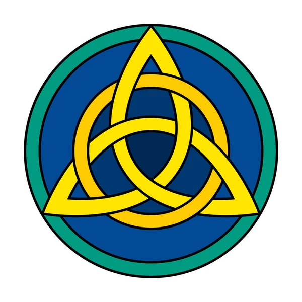 Keltský Třmenový Uzel Kruhovým Rámem Žlutá Triquetra Propletená Oranžovým Kruhem — Stockový vektor