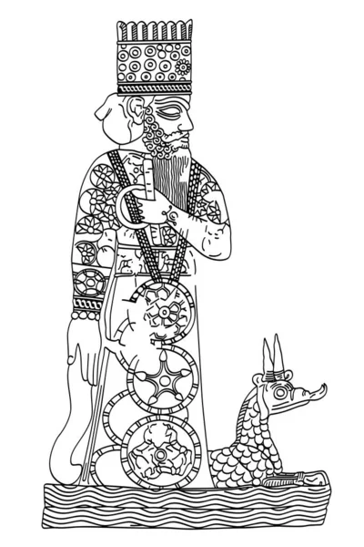 Staty Marduk Forntida Mesopotamisk Gud Med Sin Tjänare Drake Vid — Stock vektor
