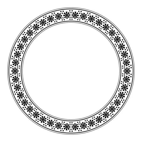 圆框与玫瑰花纹和圆点 装饰圆形边界与圆形 风格花卉的主题 可以在古希腊陶器上找到 白色背景上的孤立插图 — 图库矢量图片