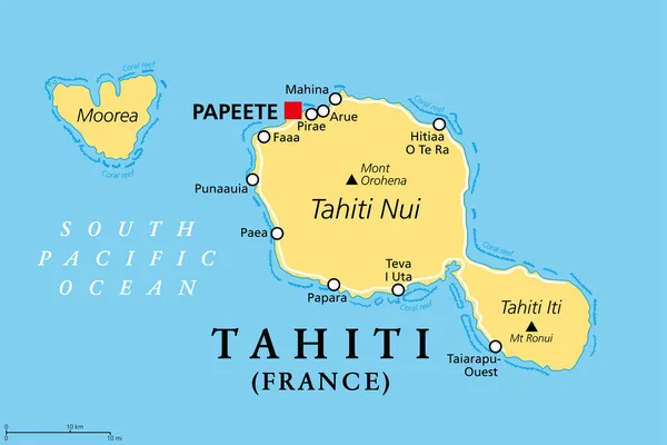 Tahiti Frans Polynesië Politieke Kaart Grootste Eiland Van Windward Groep — Stockvector