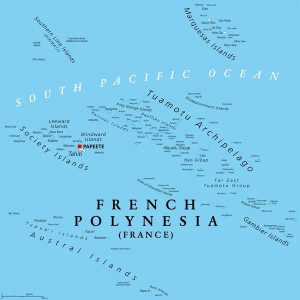 フランス領ポリネシア 政治地図 南太平洋には121の島と環礁があり 首都パペーテはタヒチ島にあります — ストックベクタ