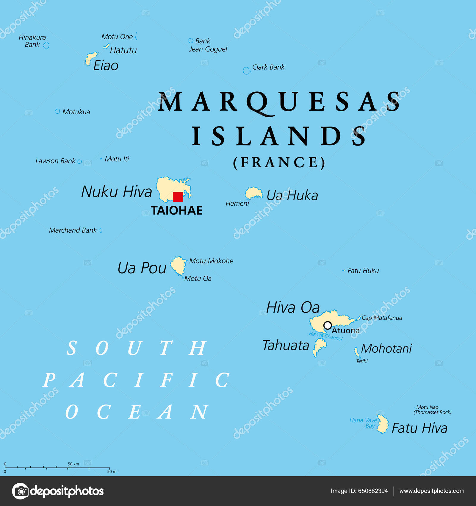 Ilhas Marquesas Mapa Político Grupo Ilhas Vulcânicas Polinésia Francesa