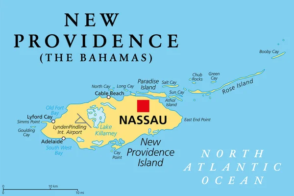 Новий Провіденс Політична Карта Нассау Столицею Багамських Островів Острівної Держави — стоковий вектор