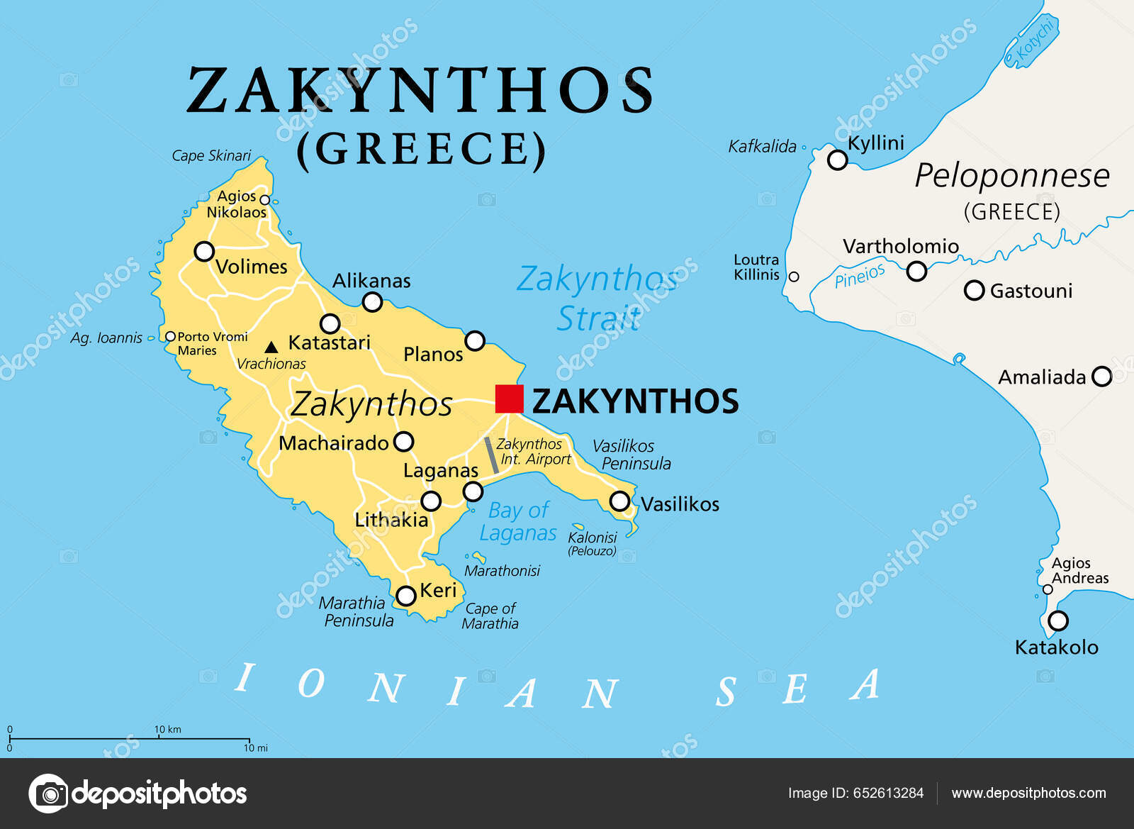 Zakynthos Griechische Insel Politische Landkarte Auch Bekannt Als