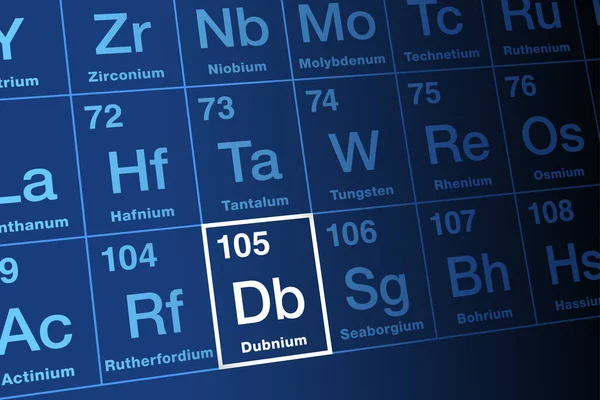 Dubnium Periodiska Systemet Radioaktivt Syntetiskt Transaktinidelement Med Elementsymbol Och Atomnummer — Stock vektor
