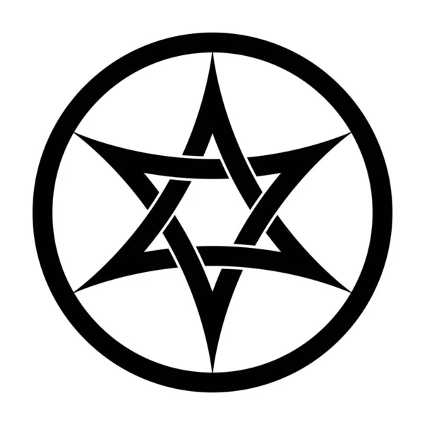 Hexagram Propletenými Oblouky Šesticípá Hvězda Kruhovém Rámu Dva Propletené Trojúhelníky — Stockový vektor