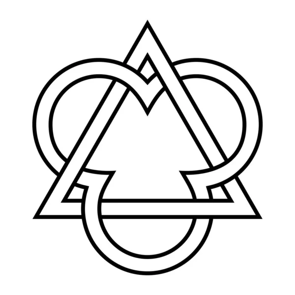 三角形与三位一体的三段交织在一起 是三位一体的象征 三个圆圈代表着共同永恒和共同的人 耶稣基督之子和圣灵 — 图库矢量图片