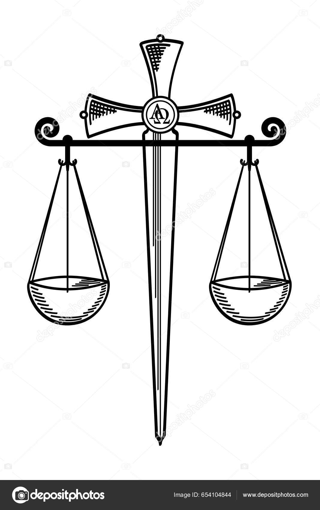 Épée Balances Emblème Partir Duquel Deux Significations Peuvent Être Tirées  Vecteur par ©Furian 654104844