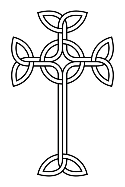 Przeplatany Celtycki Krzyż Celtycka Forma Krzyża Łacińskiego Trójkątnymi Węzłami Czterech — Wektor stockowy