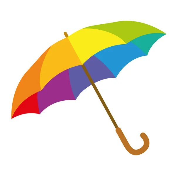 Rainbow Colored Open Umbrella Wooden Brown Handle Creates Happiness Any — Stock Vector