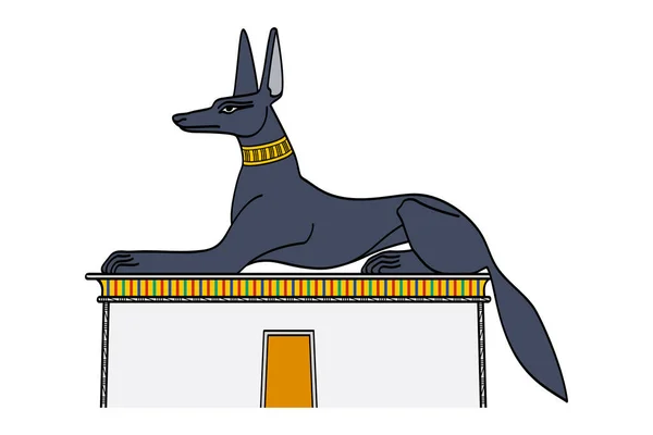 Anubis Como Chacal Posado Sobre Una Tumba Antigua Religión Egipcia — Vector de stock