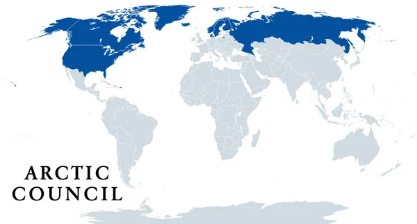 Conselho Árctico Países Membros Mapa Político Fórum Governos Povos Indígenas — Vetor de Stock