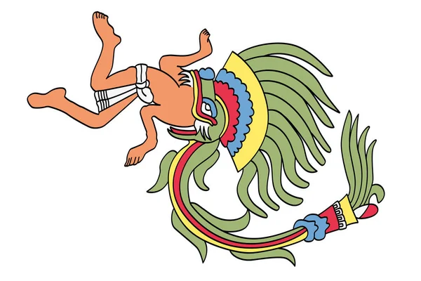 克萨尔科托尔饰羽毛蛇 阿兹特克神 蛇的羽毛是神的双重性的寓言 它有在地上爬行和飞翔的能力 是死亡和复活的象征 — 图库矢量图片