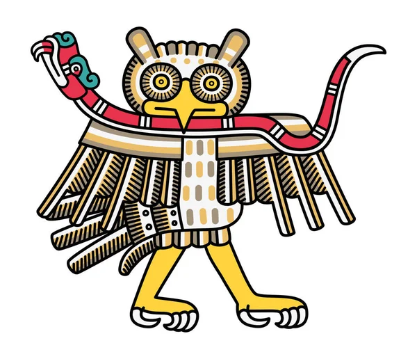阿兹特克猫头鹰与珊瑚蛇 在阿兹特克宗教中 猫头鹰与冥界有着特殊的联系 被认为是坏兆头 是人与神之间的使者 它们伴随着死亡神 — 图库矢量图片