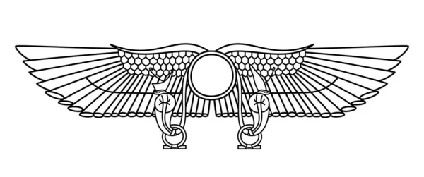 底比斯的有翼太阳 在古埃及 太阳象征着神性 王权和权力 两边都有一条乌合之众 一条养眼镜蛇 常被援引为Nibiru或Planet X的古代代表 — 图库矢量图片