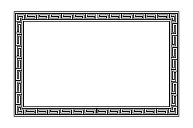 Dikdörtgen çerçeve, Yunan aksesuarı ve daha pürüzsüz dolambaçlı bir desen. Dekoratif oblong sınırı, sürekli çizgilerden inşa edilmiş, tekrarlanan motif şeklinde. Yunanca anahtar veya ortalama olarak da bilinir..