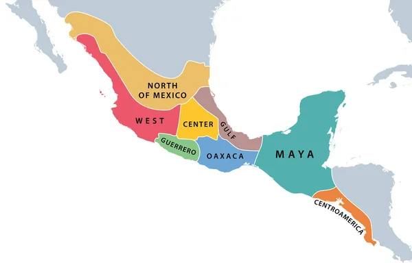 Mezoameryka Jej Obszary Kulturowe Mapa Region Historyczny Południowej Części Ameryki — Wektor stockowy