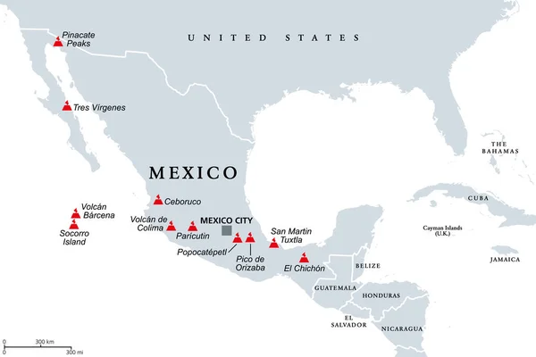 Trans Mexický Vulkanický Pás Mapa Hlavními Aktivními Sopkami Mexika Také — Stockový vektor