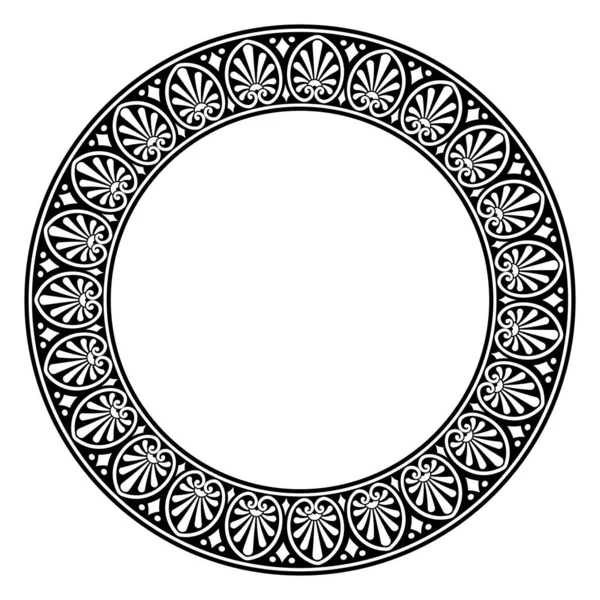 Обычная Листва Круглая Рамка Классическим Греческим Рисунком Декоративная Круглая Граница — стоковый вектор
