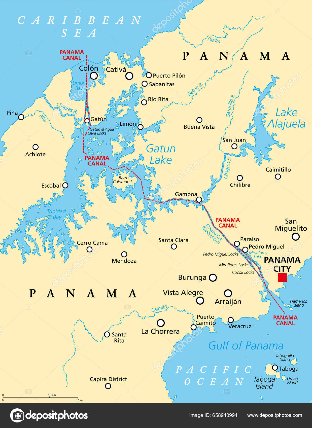 Canal Panamá Mapa Político Vía Navegable Artificial Panamá Conectando ...