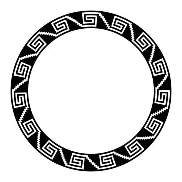 Aztec Stapte Fret Patroon Cirkel Frame Met Serpent Meander Motief — Stockvector