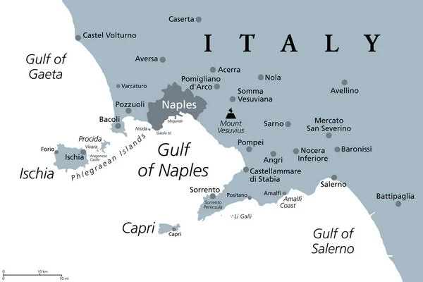 나폴리 이탈리아 남서부 해안을 위치한 나폴리만은 티레니아 향하고 이시아 섬들이 — 스톡 벡터